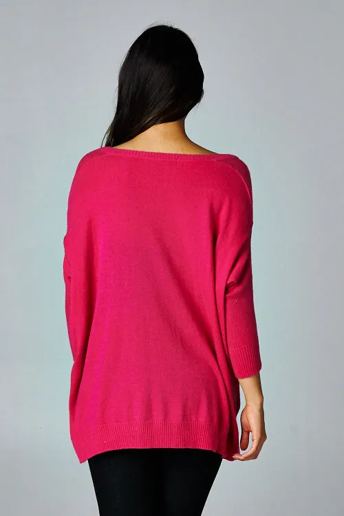 Bright Neon Dolman Sleeve V-Neck Sweater