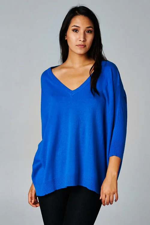 Bright Neon Dolman Sleeve V-Neck Sweater
