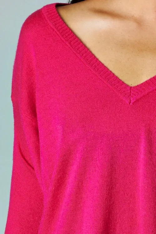 Bright Neon Dolman Sleeve V-Neck Sweater