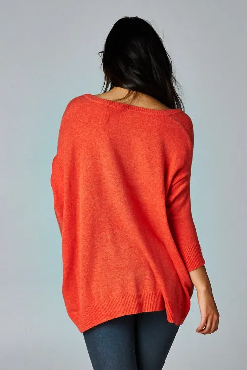 Bright Neon Dolman Sleeve V-Neck Sweater