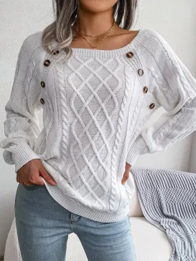 Casual Square Collar Knitted Pullovers and Sweaters for Women: Long Sleeve, Buttons, Ideal for Autumn and Winter
