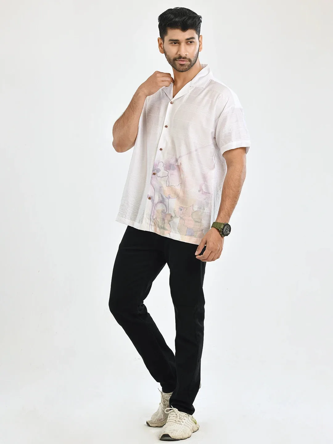Charm White Printed Shirt