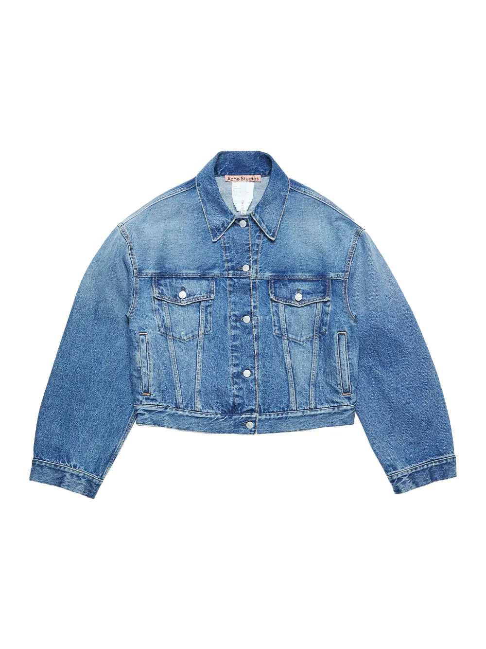 Collared Button-Up Denim Jacket (Mid Blue)
