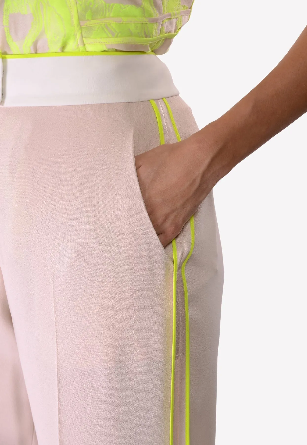 Contrast Wide-leg High-Waist Pants