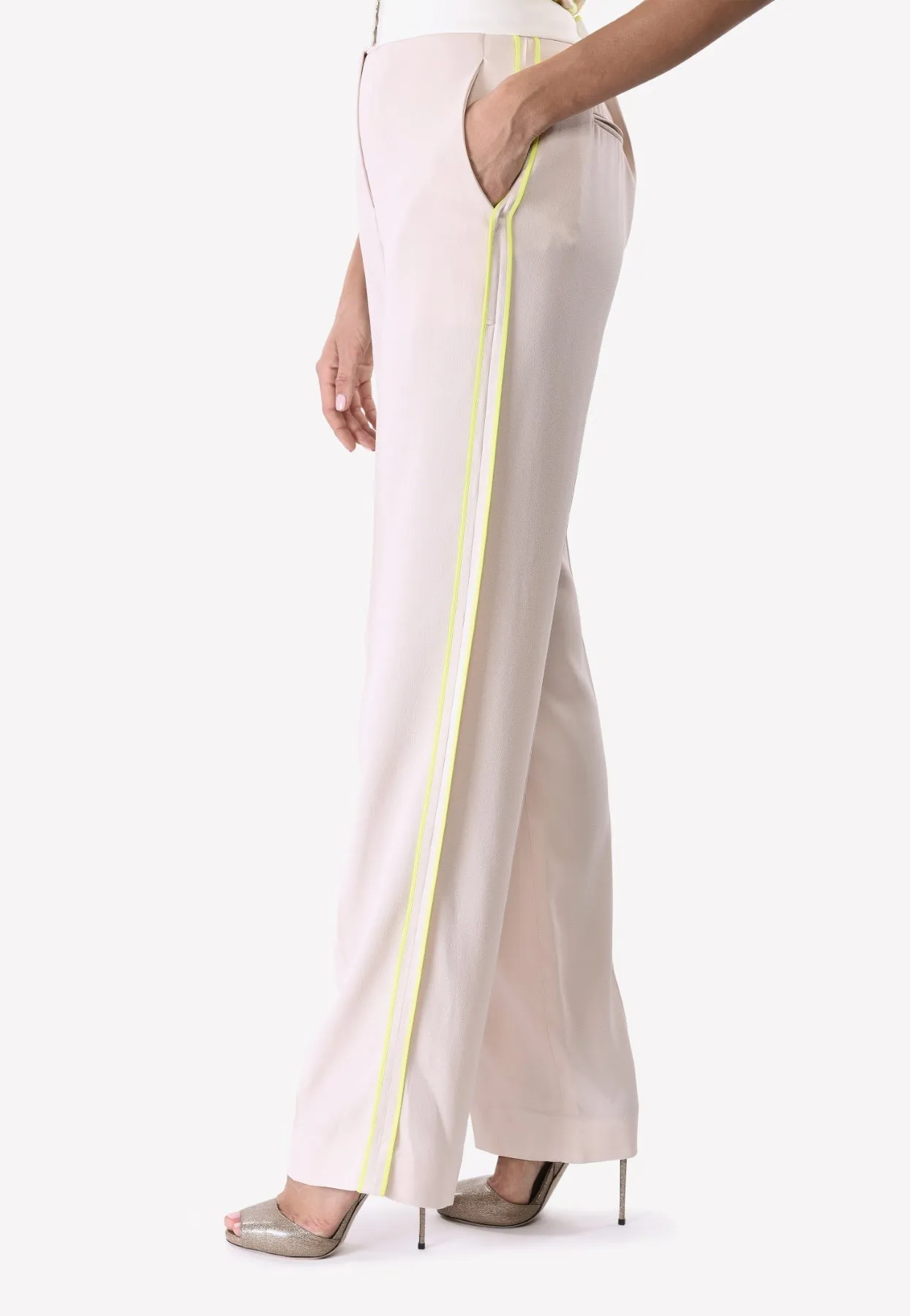 Contrast Wide-leg High-Waist Pants