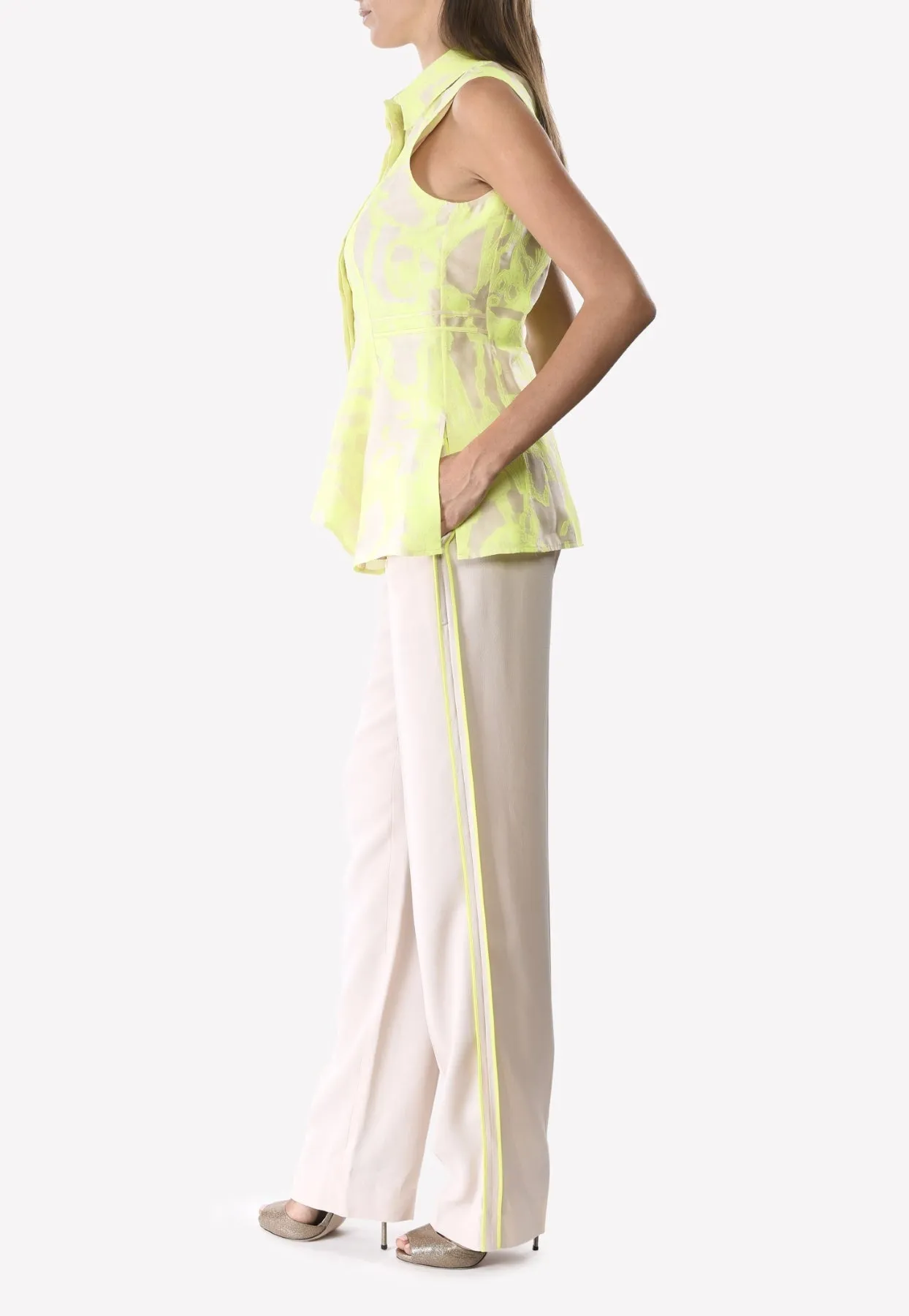 Contrast Wide-leg High-Waist Pants