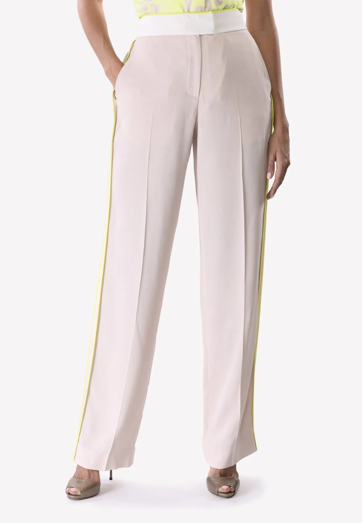 Contrast Wide-leg High-Waist Pants