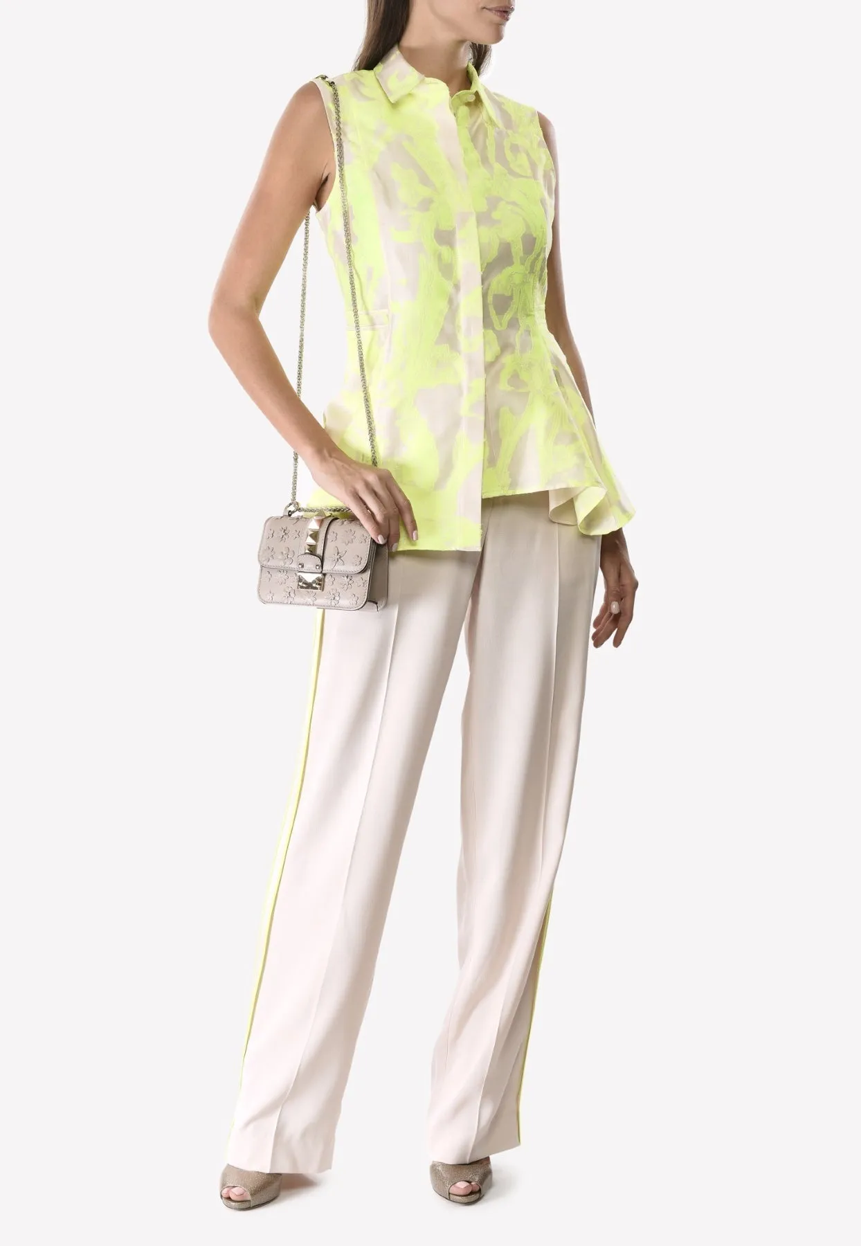Contrast Wide-leg High-Waist Pants