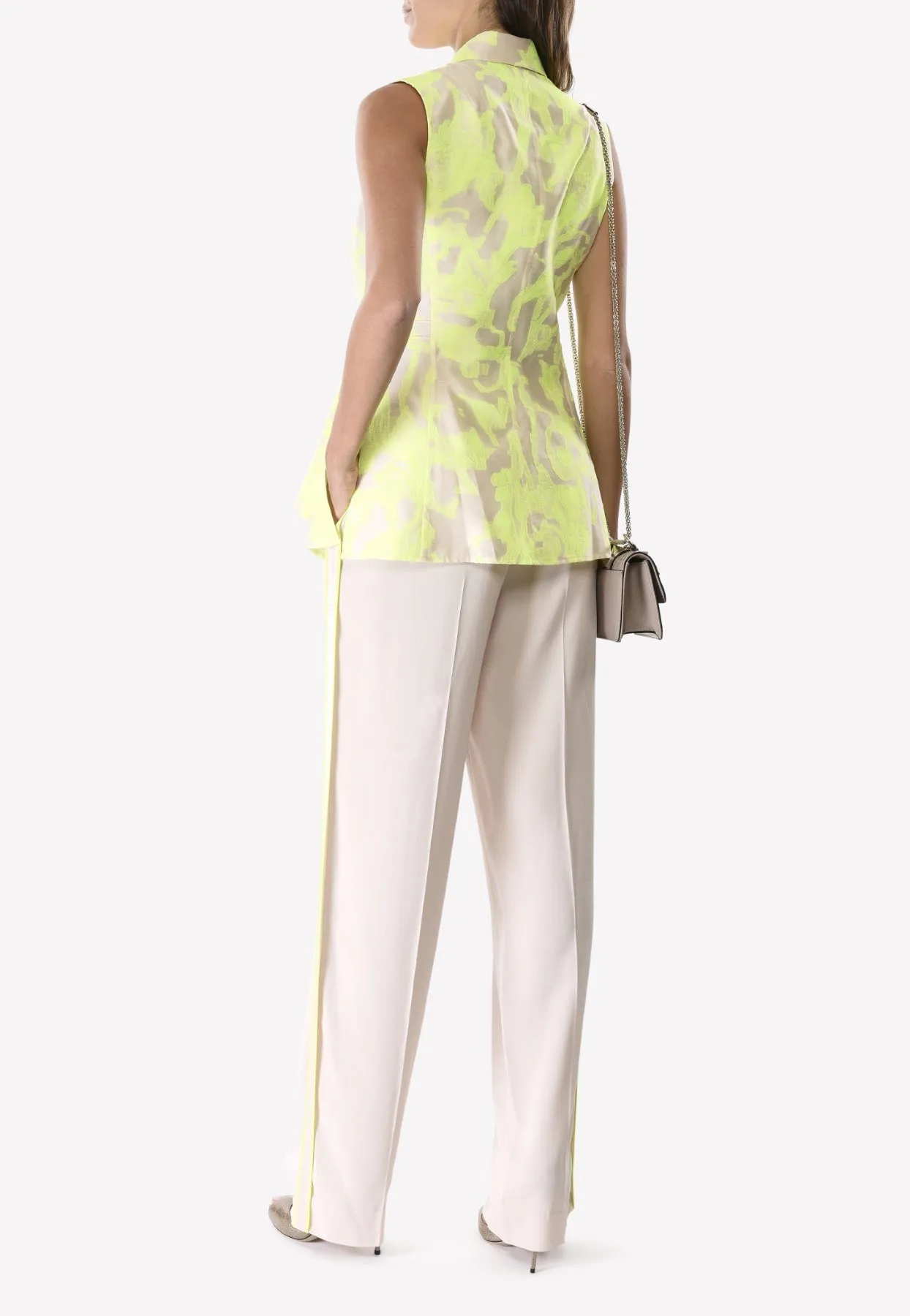 Contrast Wide-leg High-Waist Pants