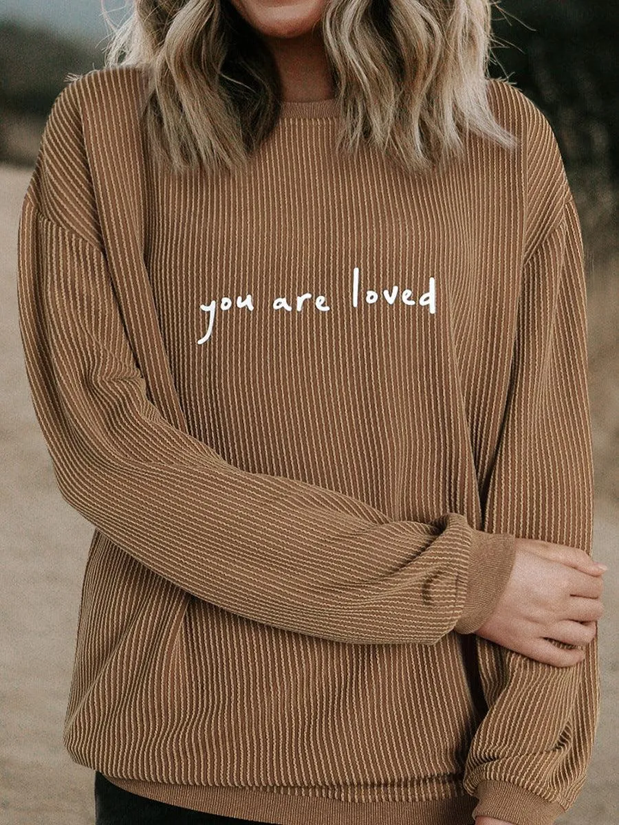 Corduroy Pullover Sweater Letter Printed Long-sleeved Top Women