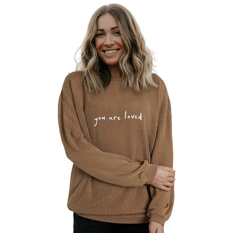 Corduroy Pullover Sweater Letter Printed Long-sleeved Top Women