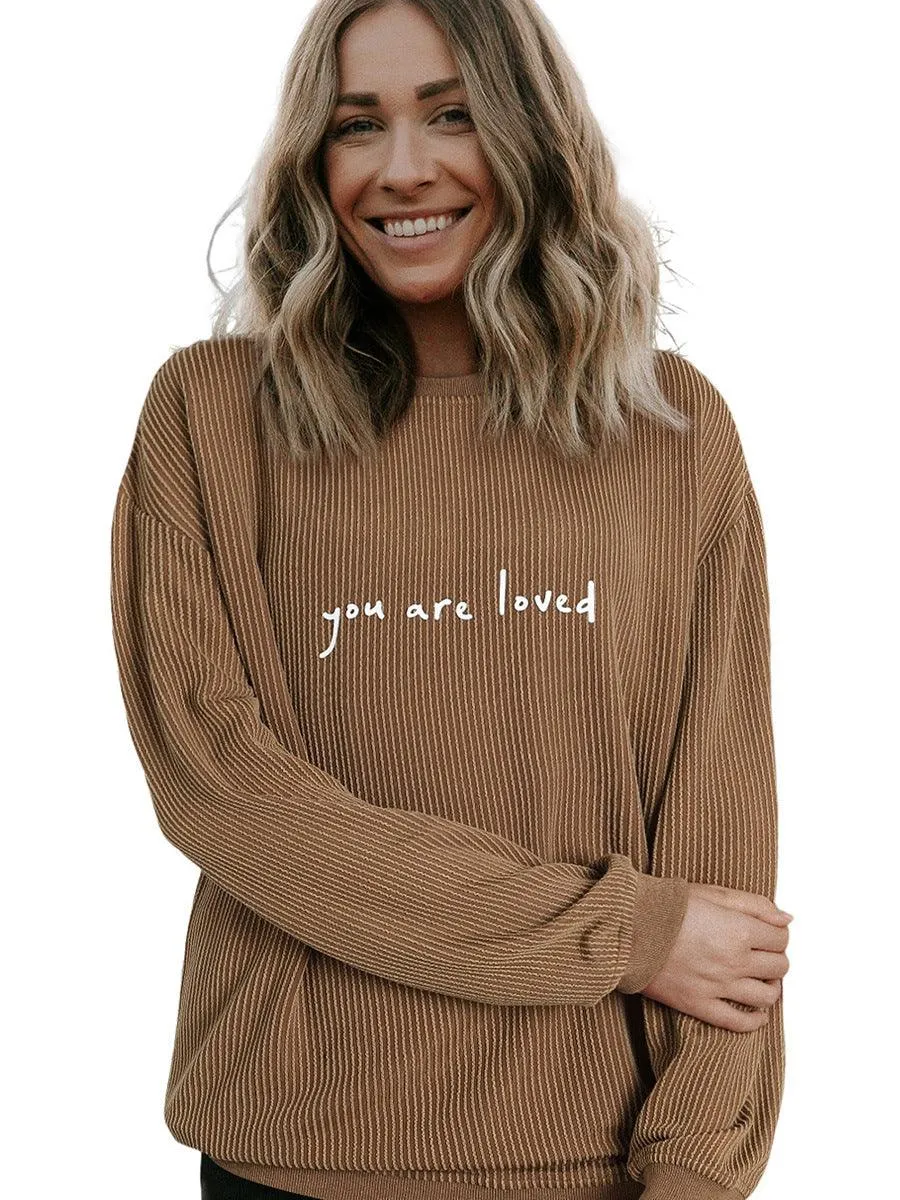 Corduroy Pullover Sweater Letter Printed Long-sleeved Top Women