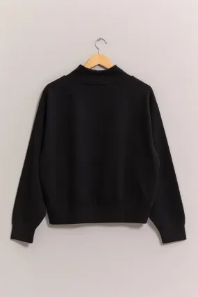 Cozy Funnel Neck Brushed Knit Sweatshirt - Black