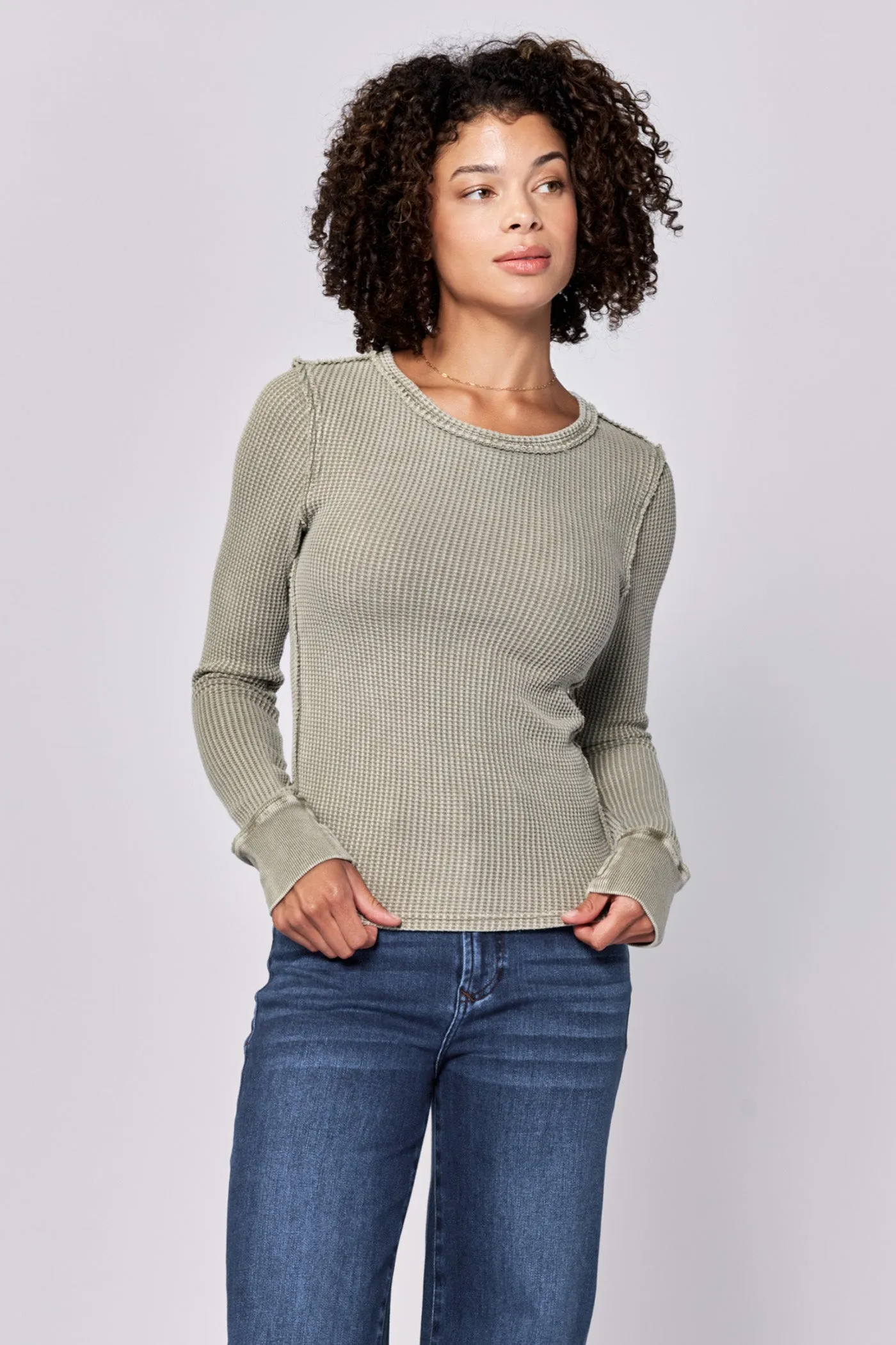Crewneck Neck Waffle Knit Top