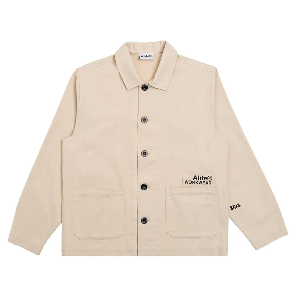 Cropped Work Cotton Jacket - Cream