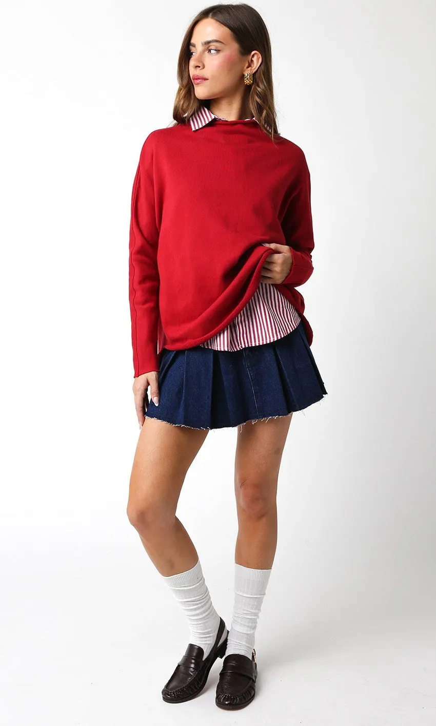 Denim Pleated Mini Skirt