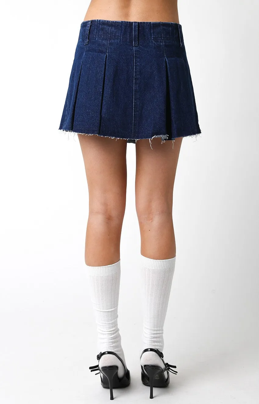 Denim Pleated Mini Skirt