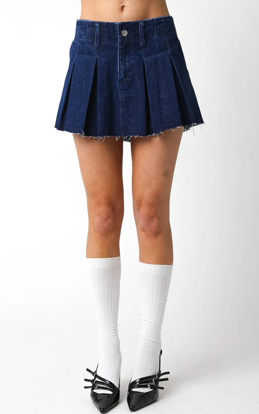 Denim Pleated Mini Skirt