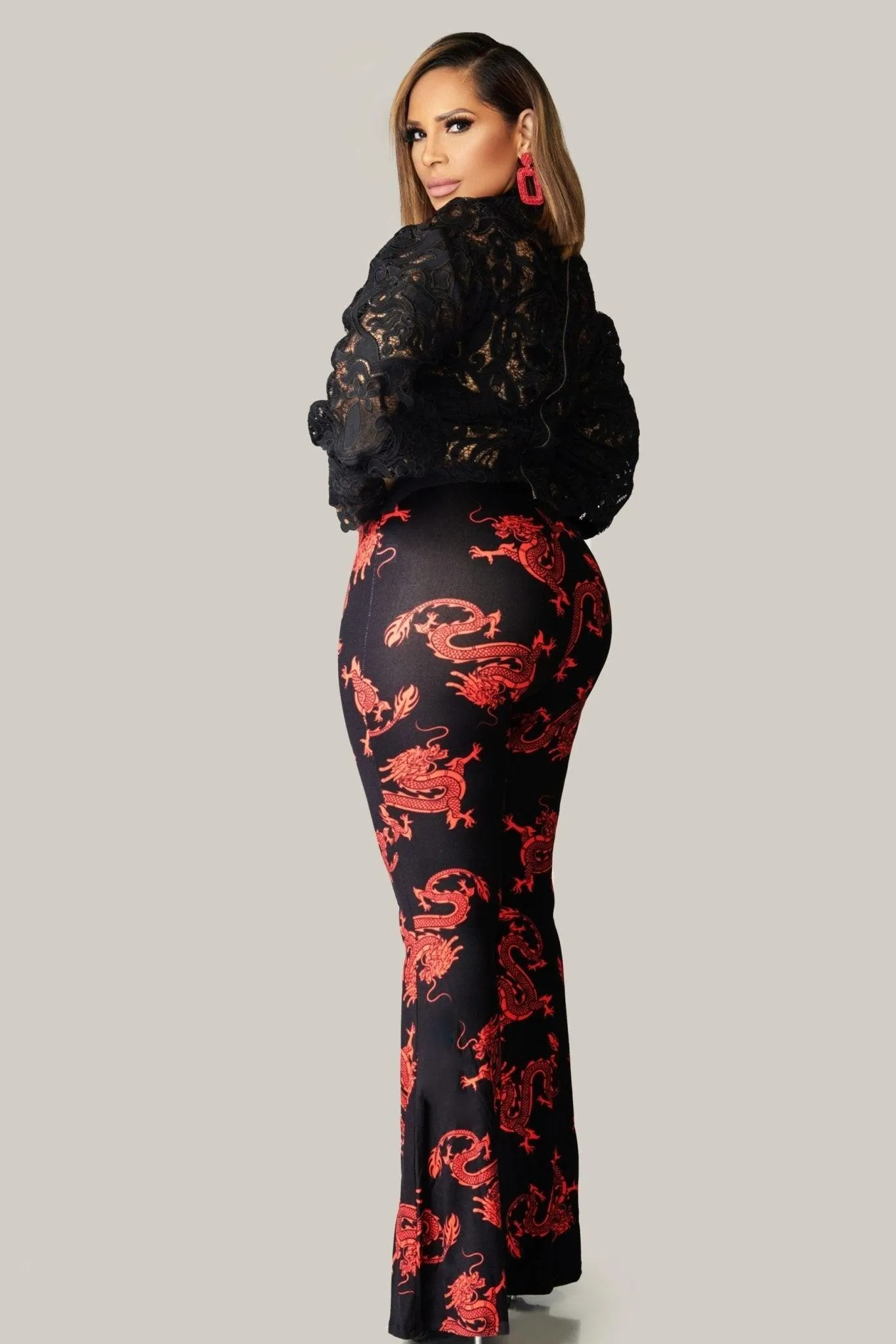 Dragon Printed Flared Pants