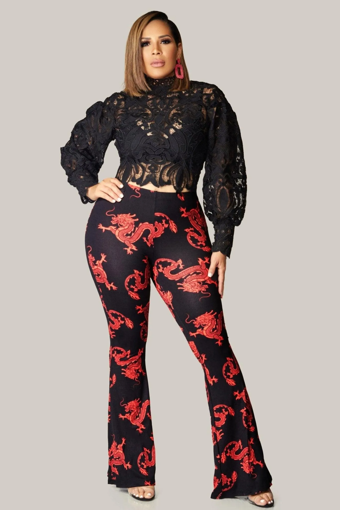 Dragon Printed Flared Pants