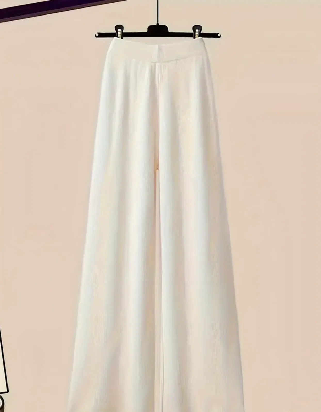 Elegant Navy Collar Knit Sweater & Wide-Leg Pants Set