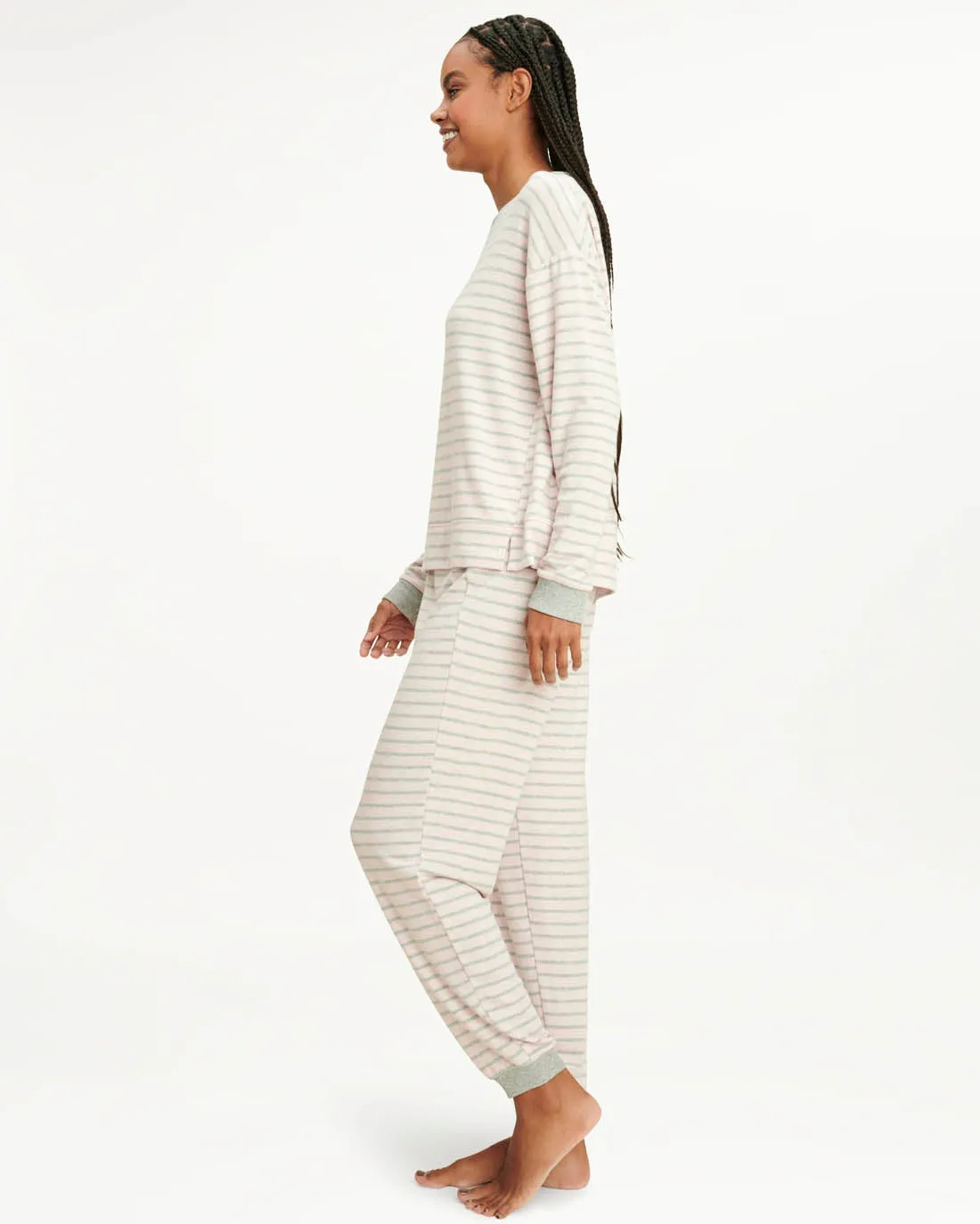 Elora Long Sleeve Jogger Set in Heather Stripe