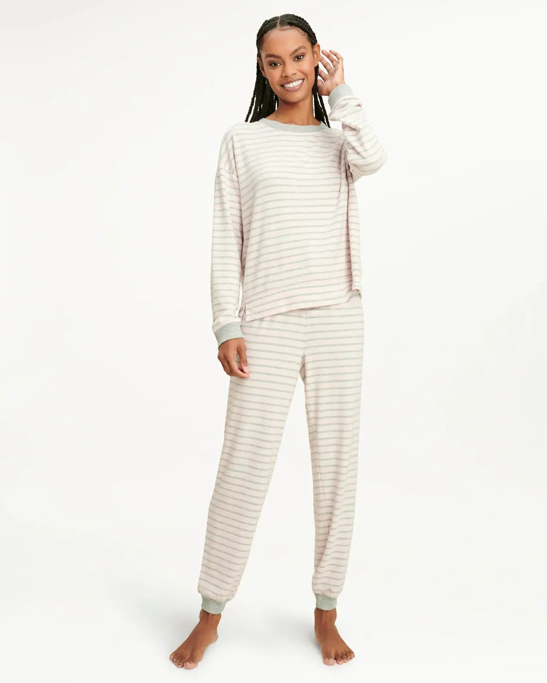 Elora Long Sleeve Jogger Set in Heather Stripe