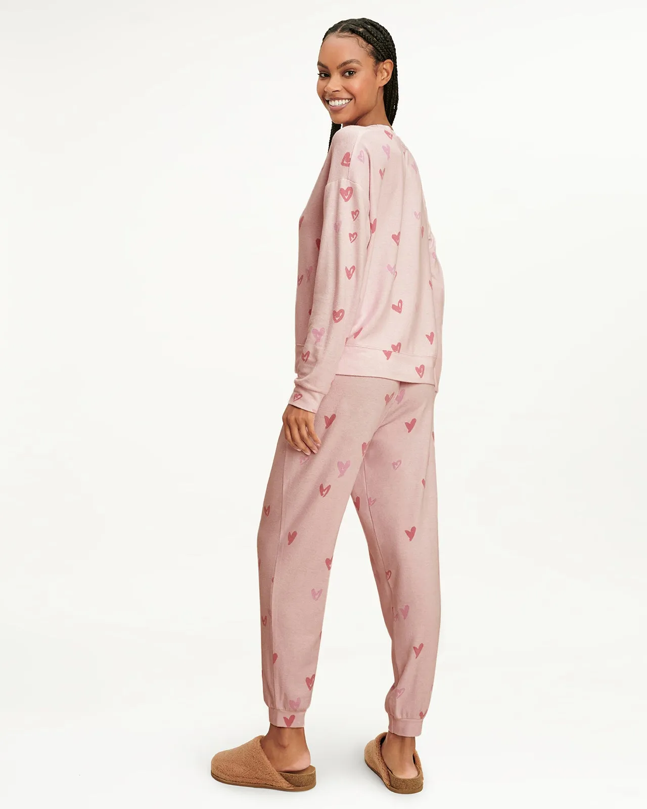 Elora Long Sleeve Jogger Set in Pink Hearts
