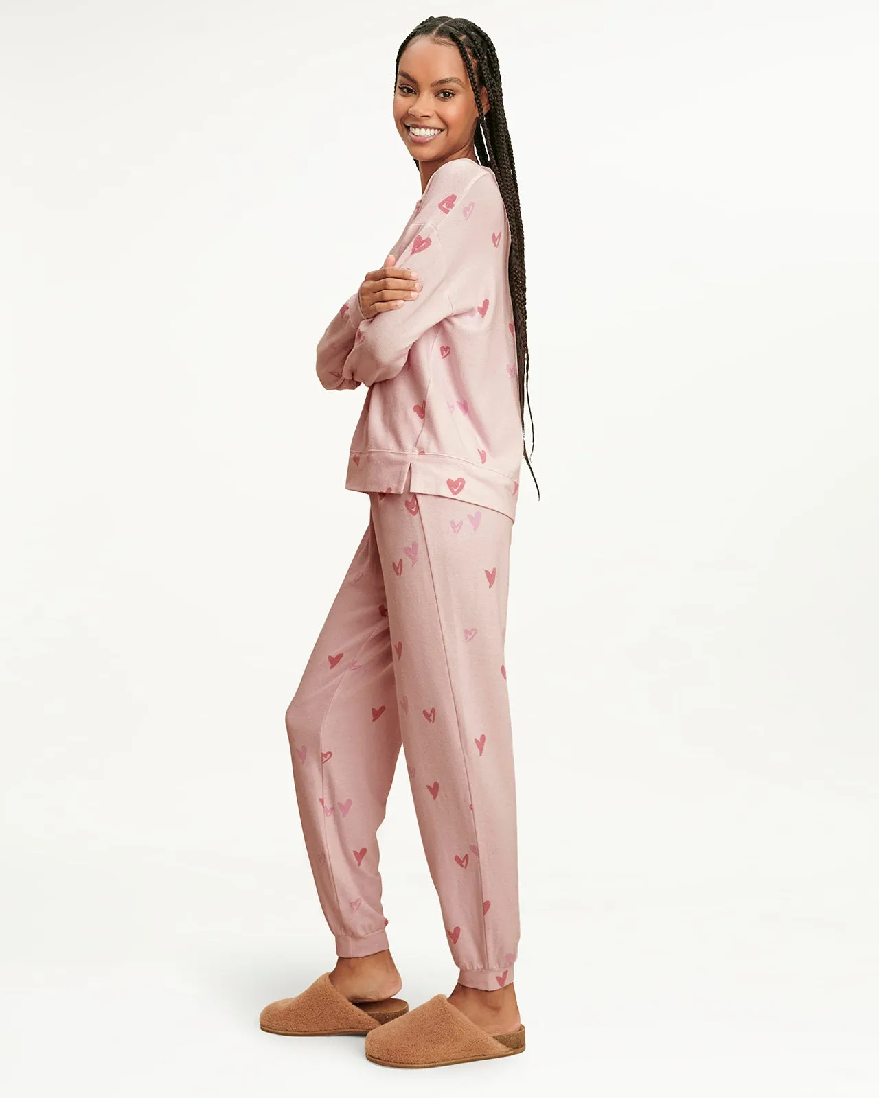 Elora Long Sleeve Jogger Set in Pink Hearts
