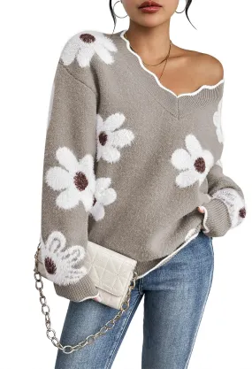 Emerson V Neck Oversized Flower Sweater