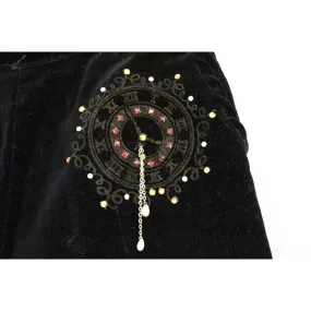 Fab Vintage womens Velvet High Waist  Pants with CLOCK Painting Jewels 1950s Small 28" Waist RARE Rockabilly
