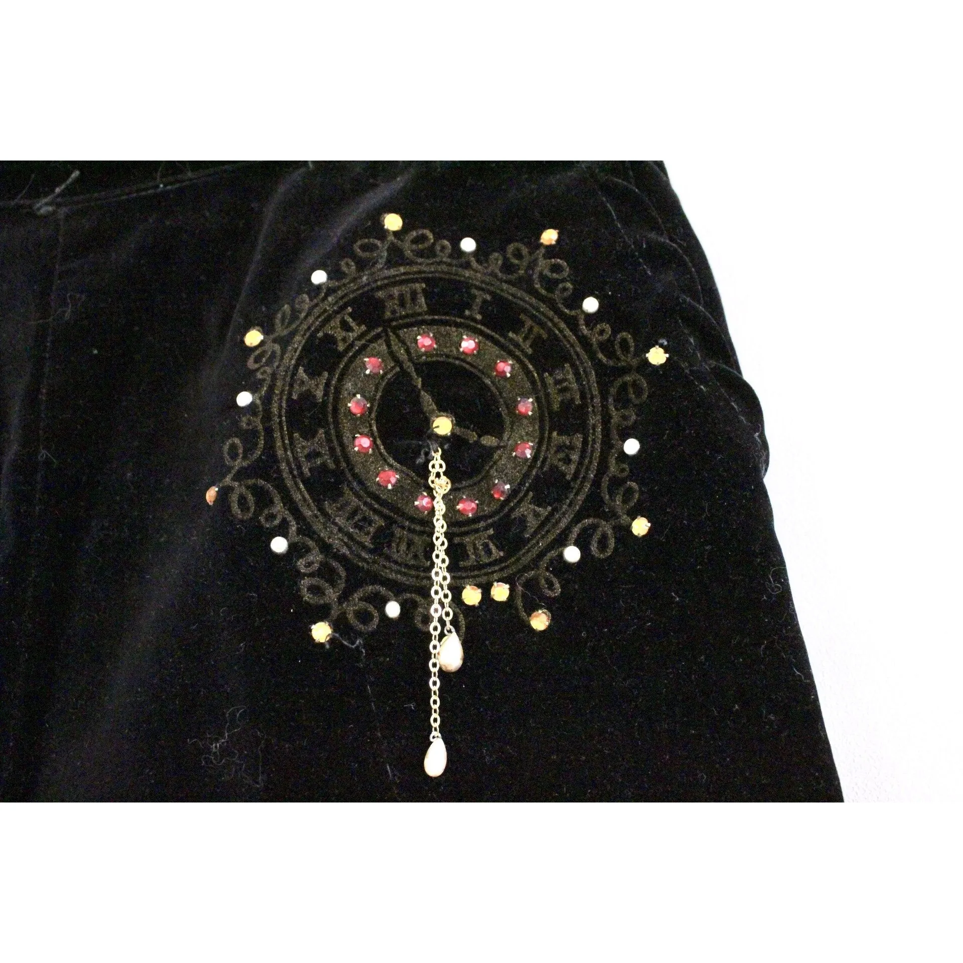 Fab Vintage womens Velvet High Waist  Pants with CLOCK Painting Jewels 1950s Small 28" Waist RARE Rockabilly