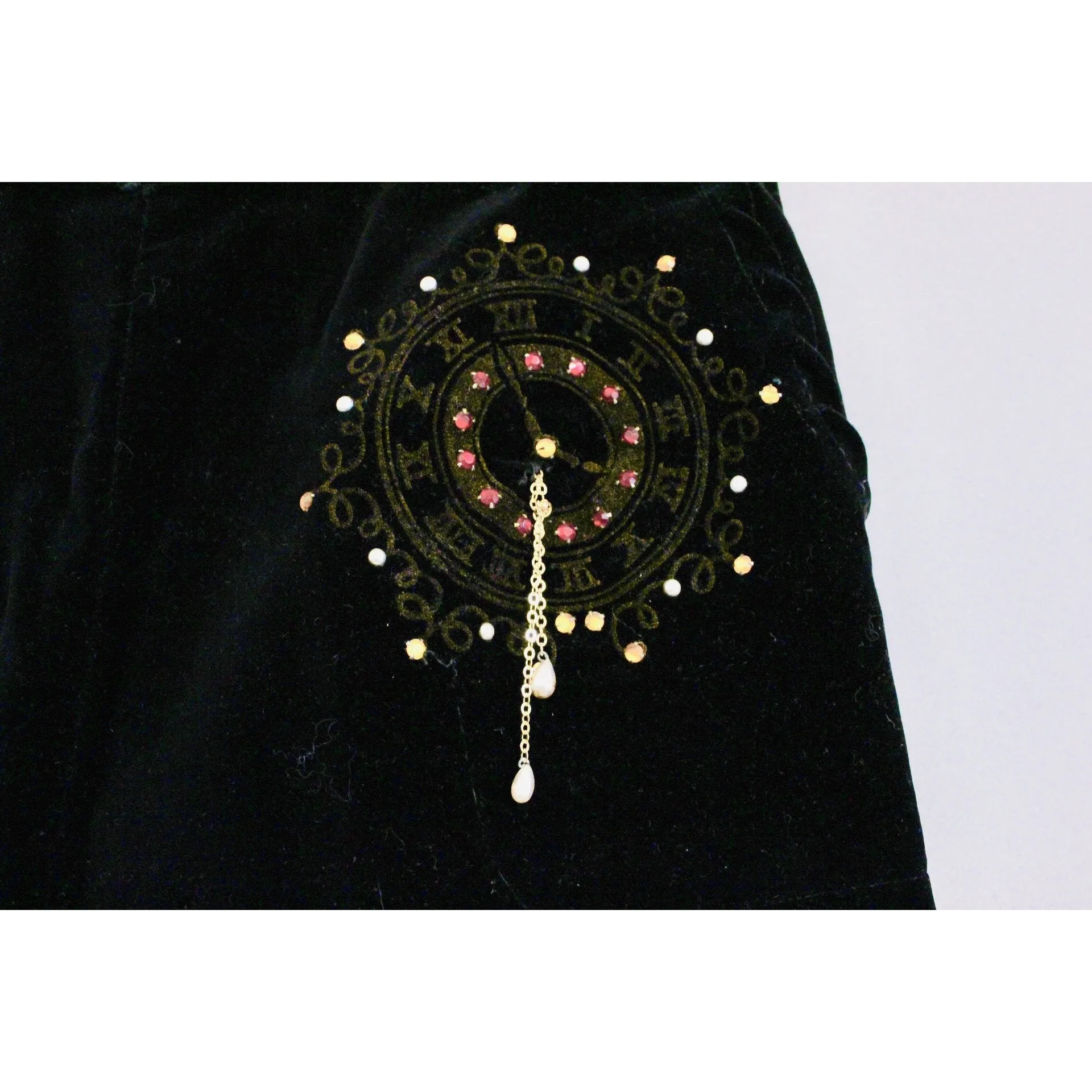 Fab Vintage womens Velvet High Waist  Pants with CLOCK Painting Jewels 1950s Small 28" Waist RARE Rockabilly