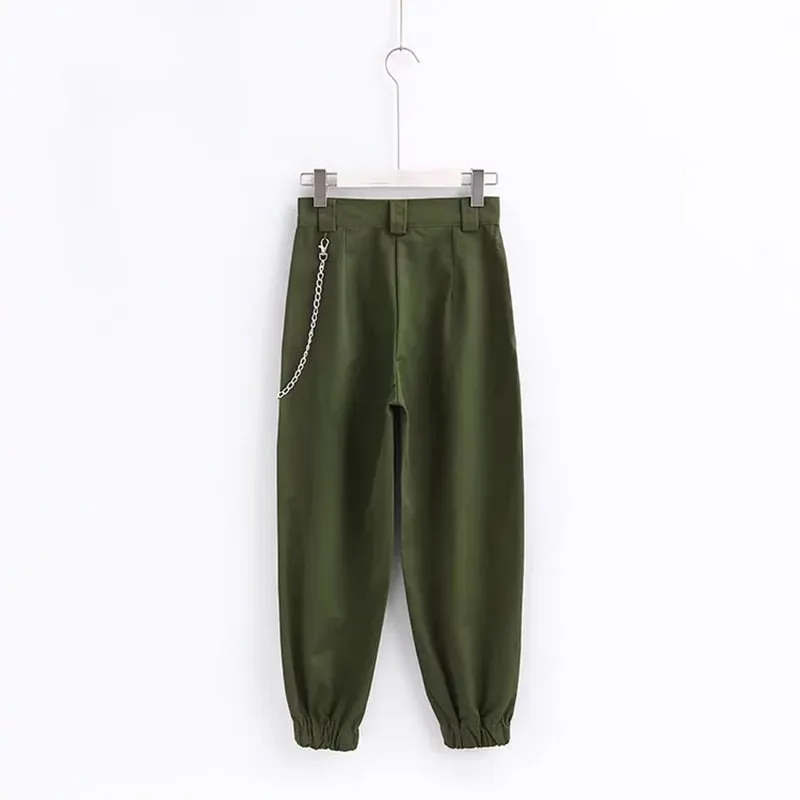 Gabe Khaki Chained High Waist Pants