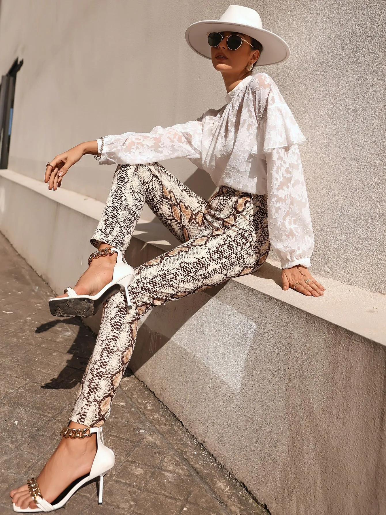 Glamorous Snakeskin Print High Waist Long Women Pants