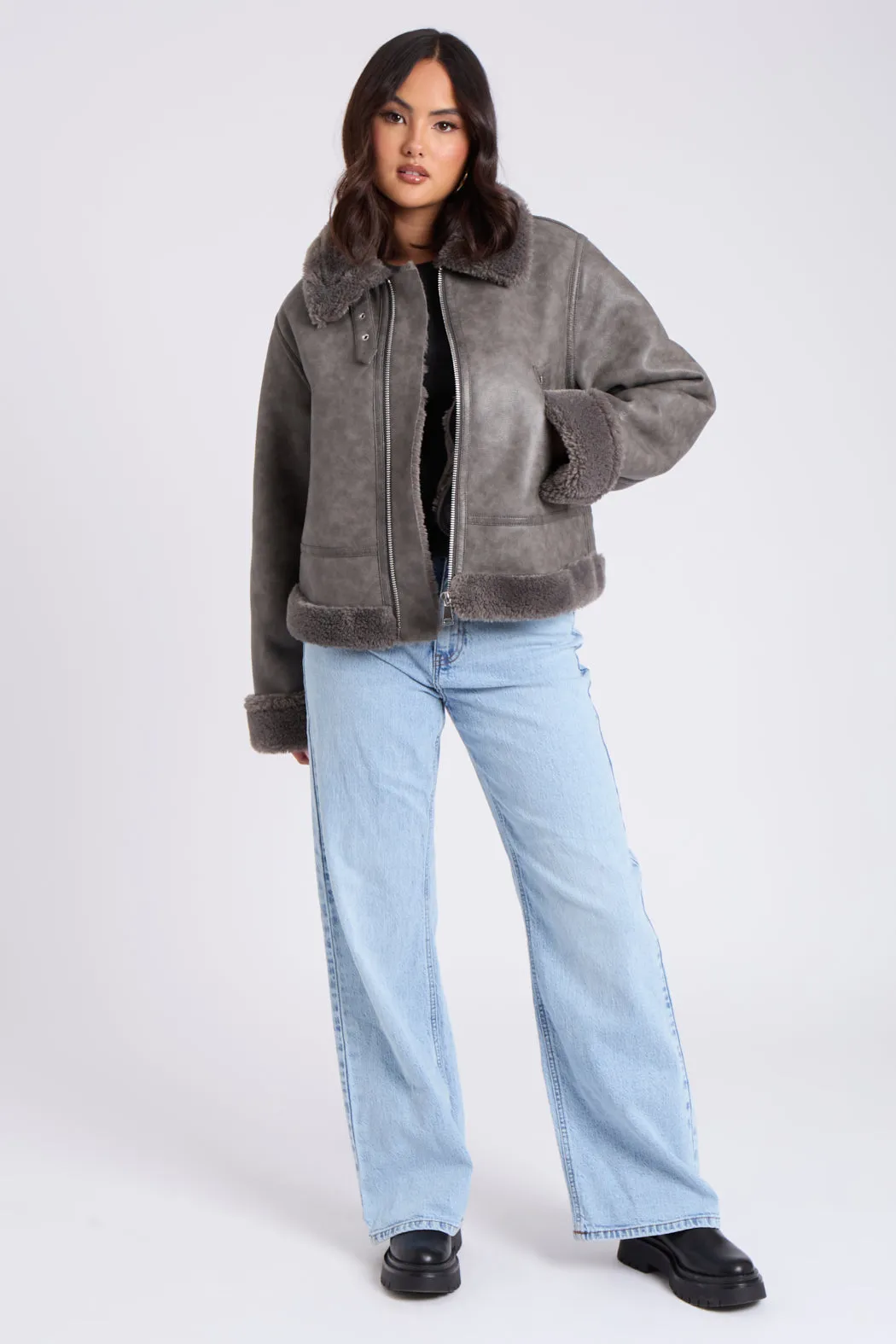 Grey Cropped Bonded Jacket