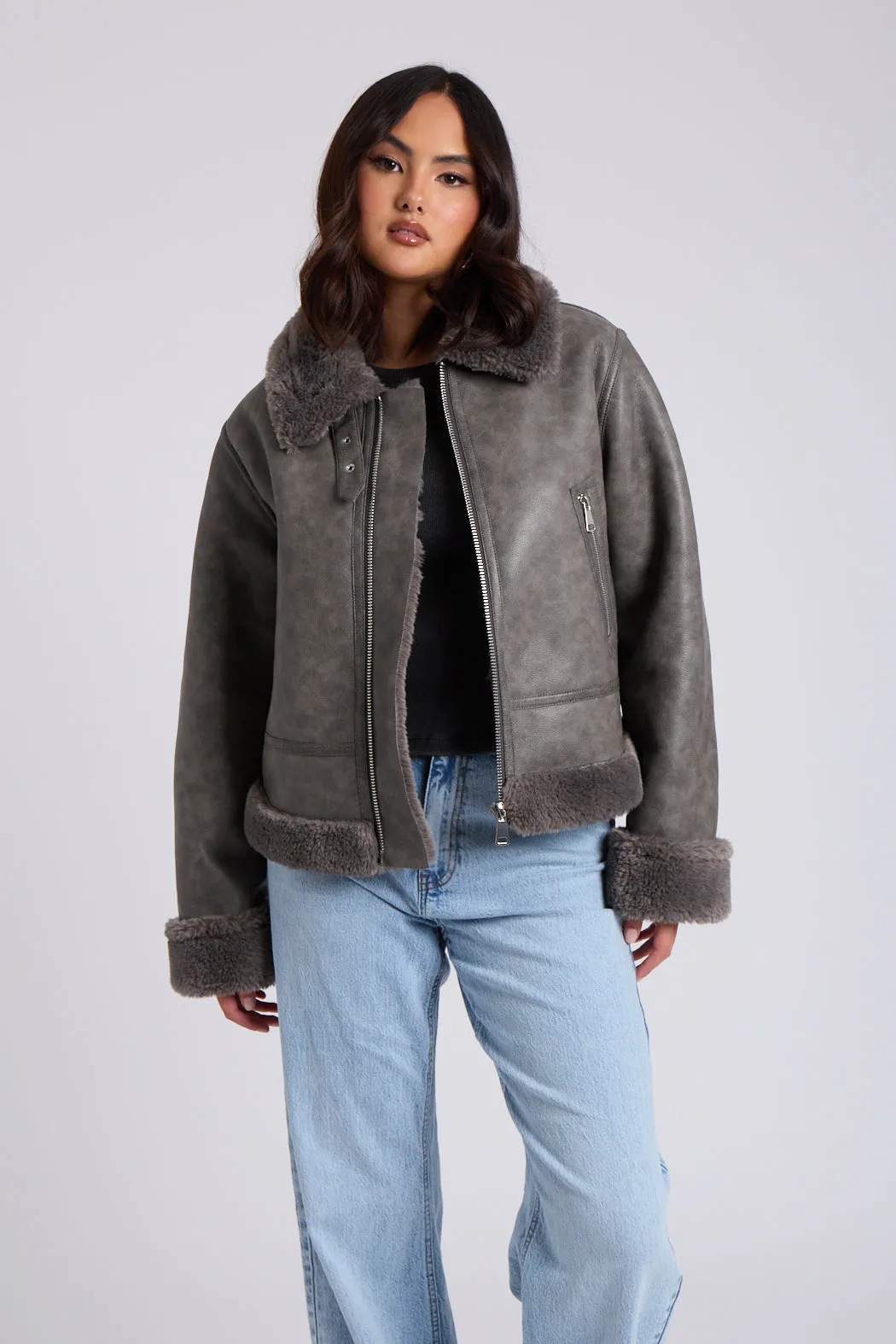 Grey Cropped Bonded Jacket
