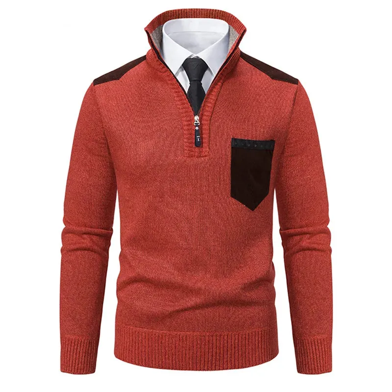 Herbst Winter Pullover Männer Pullover Mode Patchwork Halb Zipper Stehkragen Business Casual Herren Gestrickte Pullover Pullover