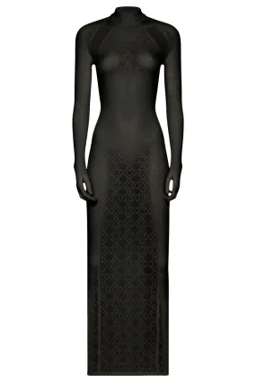 Intricate Sheer Pattern Dress | Black