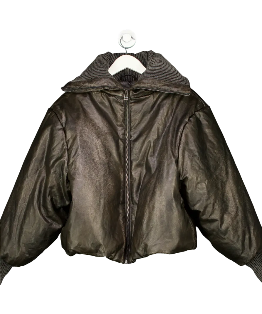 Jaded London Brown Alloy Vegan Leather Bomber Jacket UK S