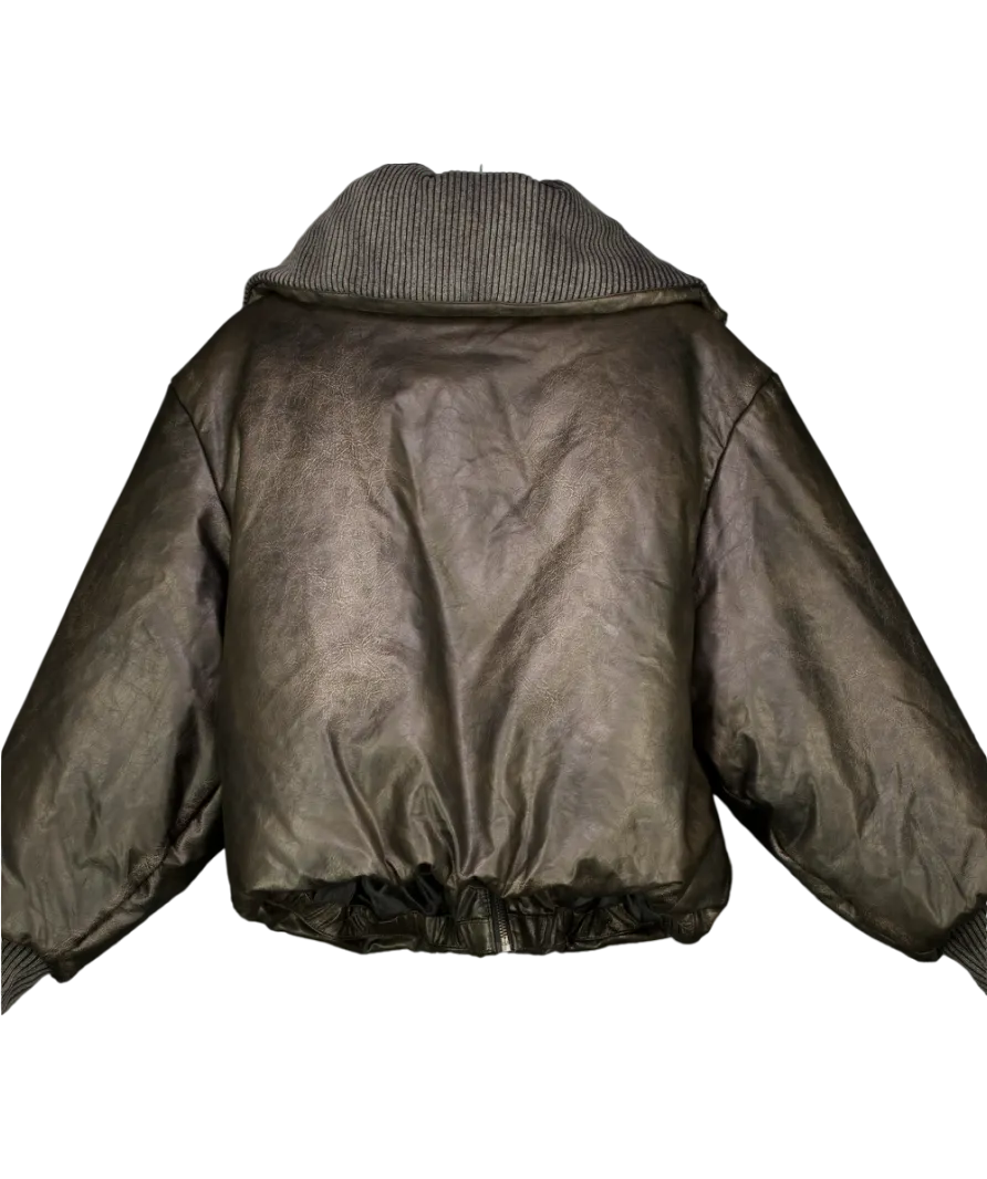 Jaded London Brown Alloy Vegan Leather Bomber Jacket UK S