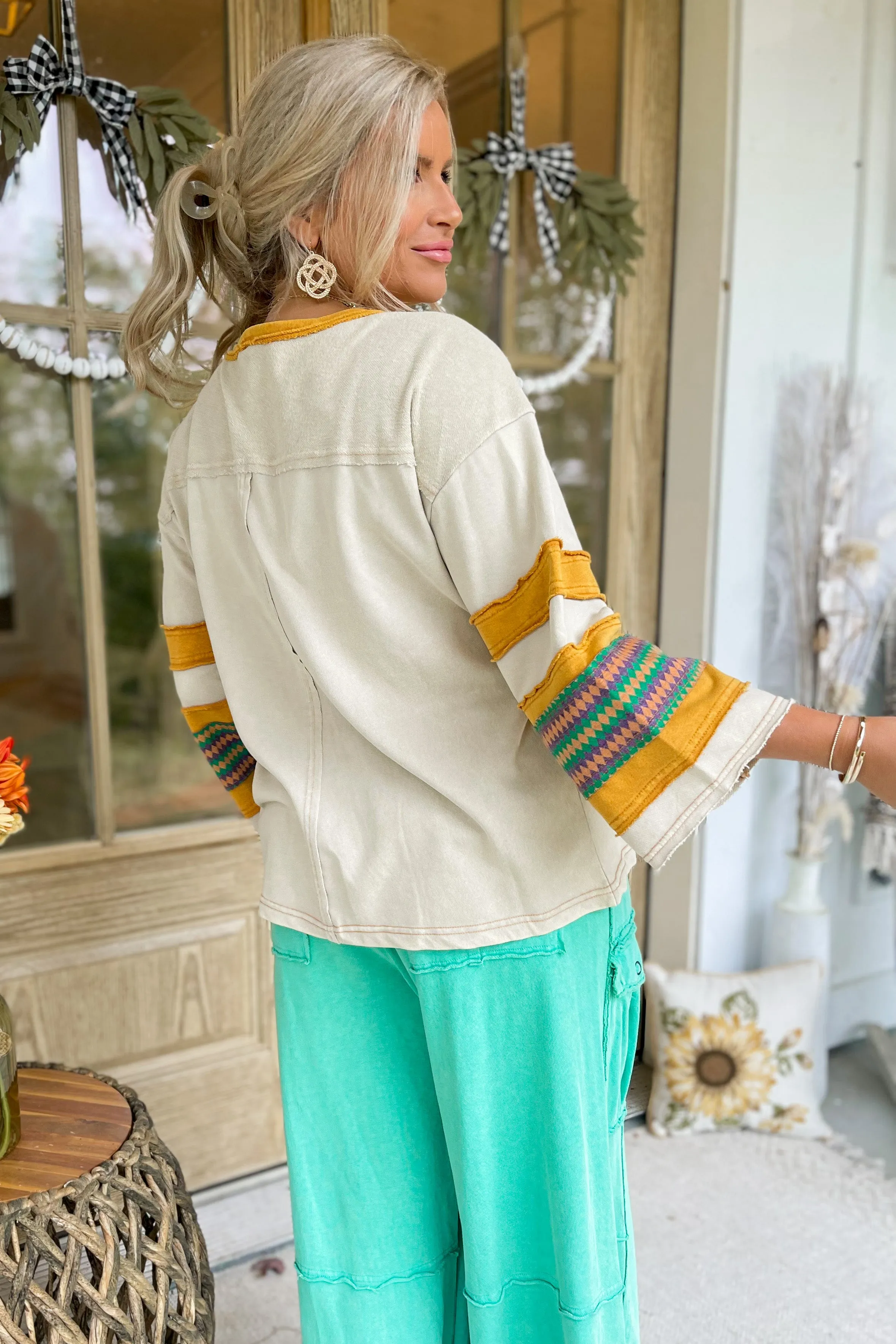 Jamison Long Sleeve Star Patch Terry Knit Pullover Top