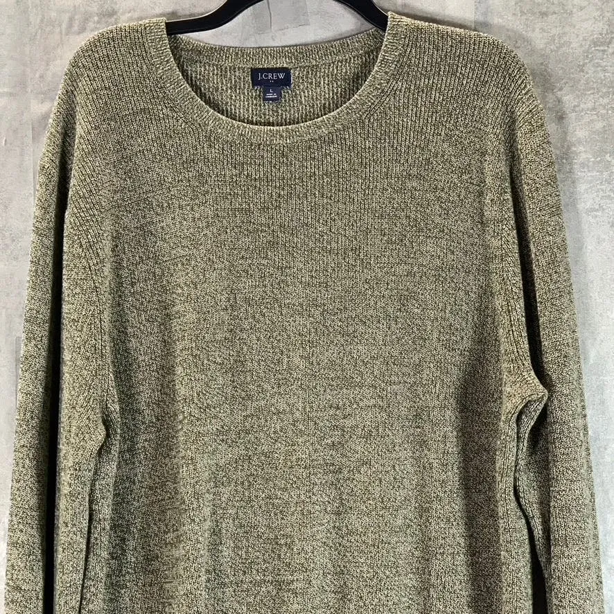 J.CREW Men's Marled Olive Crewneck Cotton Pullover Sweater SZ L