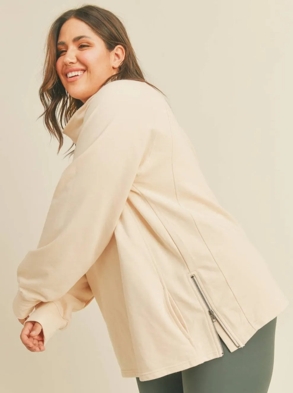 Kimber Mock Neck Pullover with side Zipper - PLUS