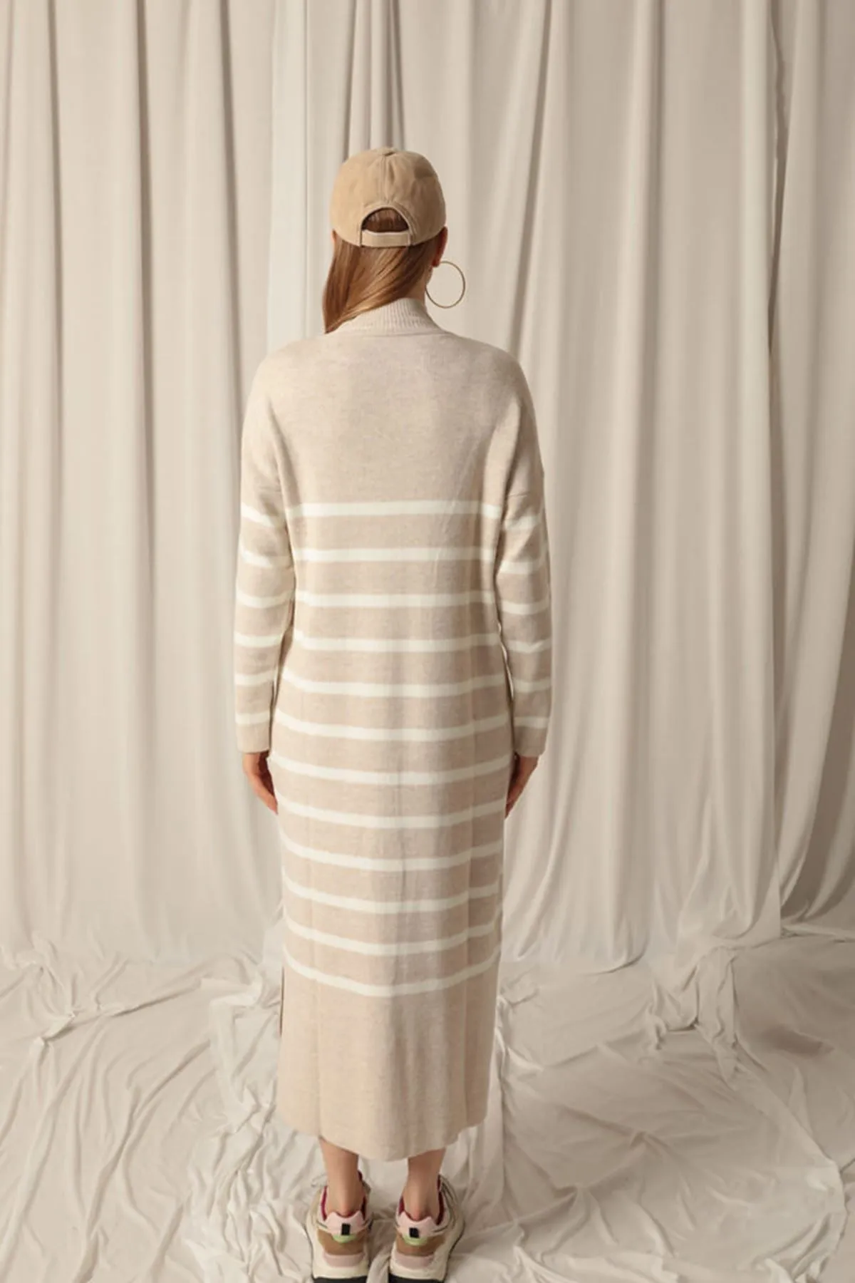 KKT Knit Fabric Turtleneck Striped Stone Dress - Lemgo