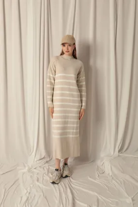 KKT Knit Fabric Turtleneck Striped Stone Dress - Lemgo
