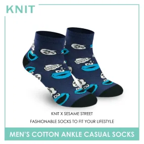 Knit Men's Sesame Street Cookie Monster Printed Cotton Light Performance Ankle Socks 1 pair KMSS9413