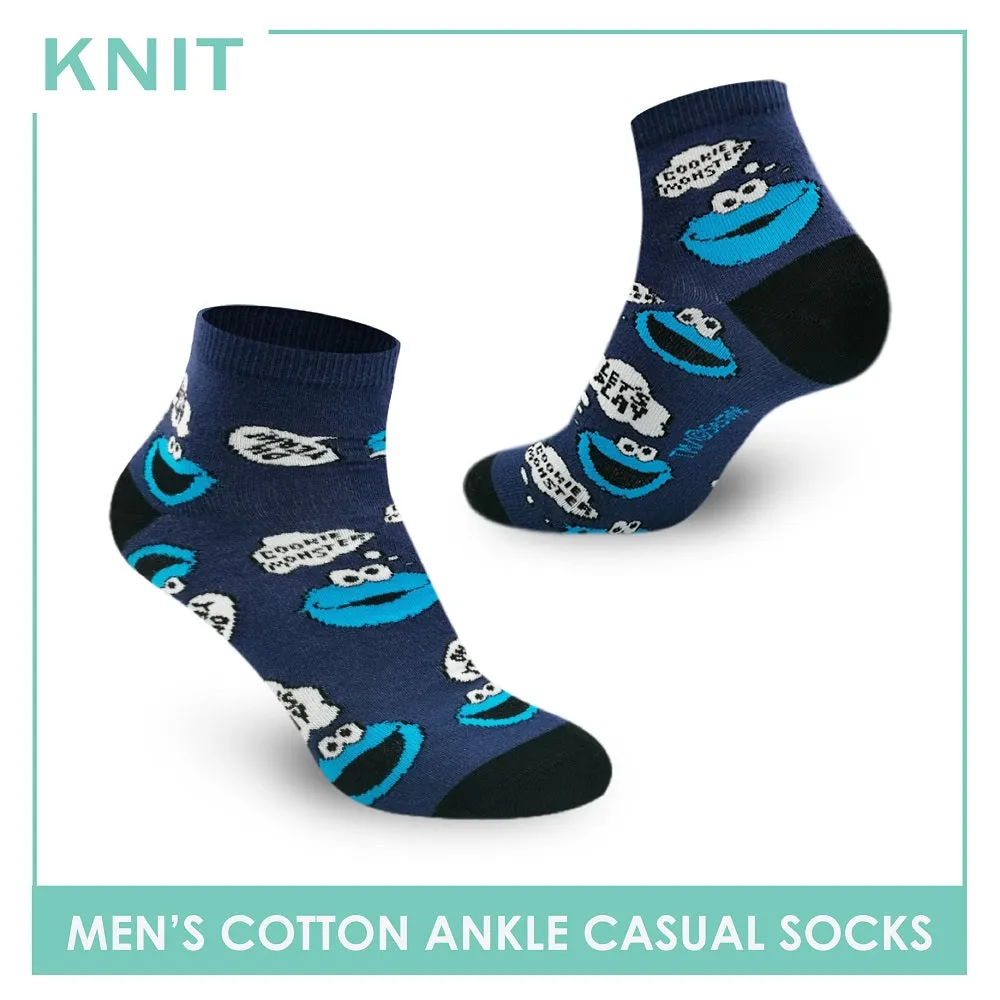 Knit Men's Sesame Street Cookie Monster Printed Cotton Light Performance Ankle Socks 1 pair KMSS9413
