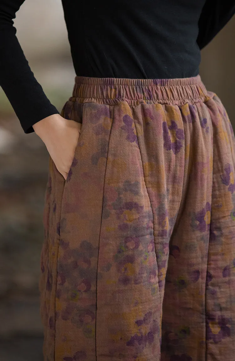 Linen Blend Winter Bloomers for Women - Loose Fit Thick Pants