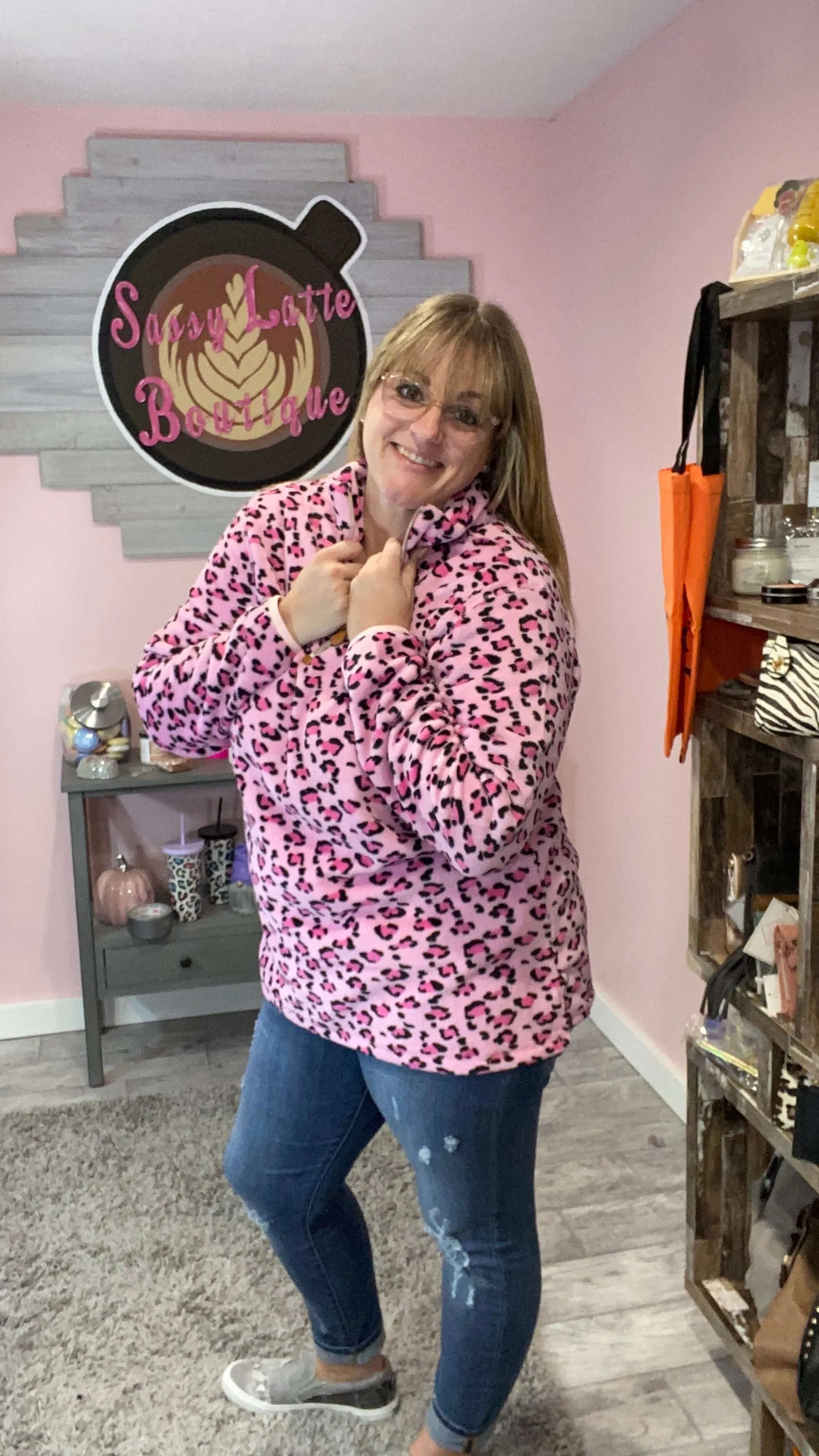 Lori Pink Leopard Fleece Pullover